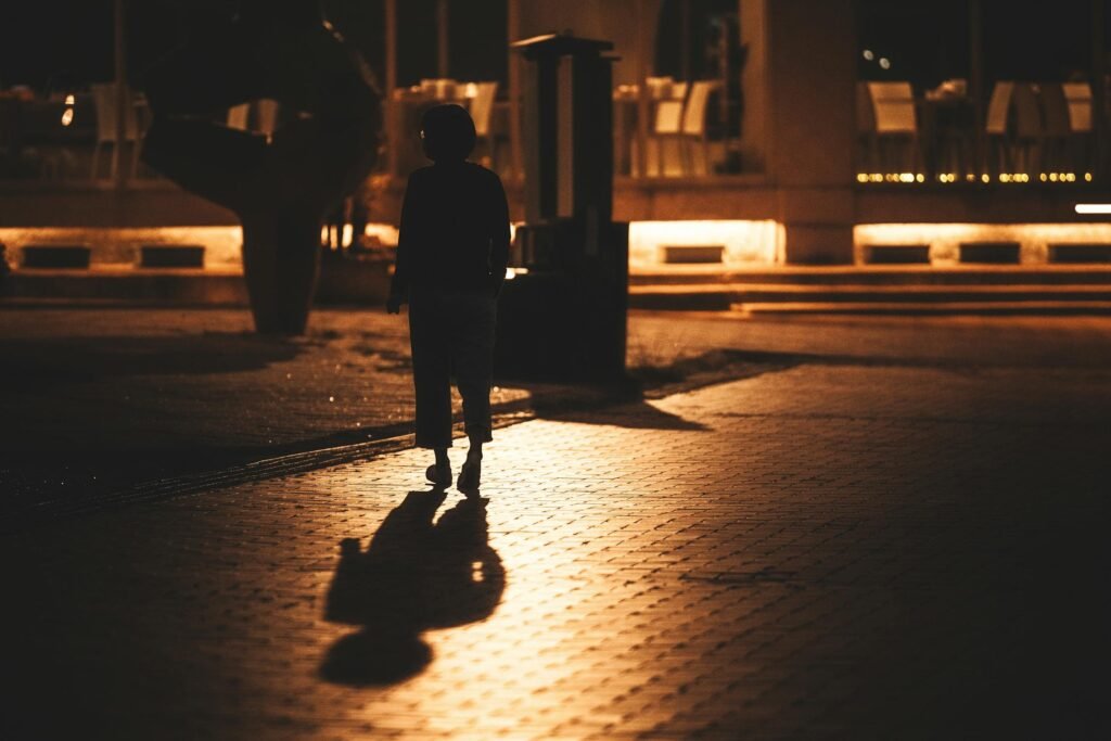 woman walk at night