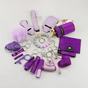 Rhinestone Complete Protection 16-Piece Safety Keychain Set