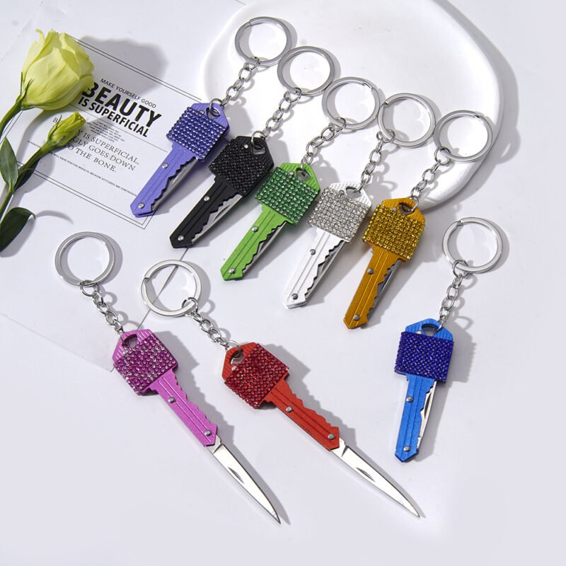 Key Knife Keychain With Stylish Rhinestone Design